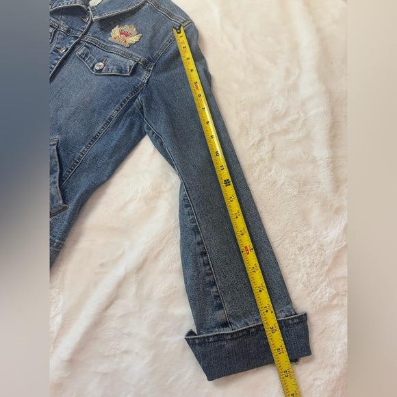 Debra DeRoo Blue Denim Jacket w/ Patches- size S w/ Stretch - Picture 14 of 14